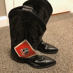 Vintage JUSTIN Youth Lizard Cowboy Boots in black, size 4B